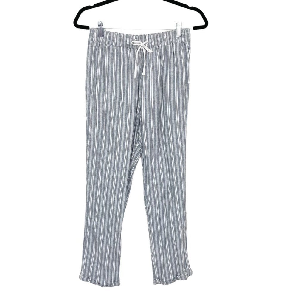 Rails Woman's Sz‎ S Blue and White Striped Linen Blend Pull On Straight Leg